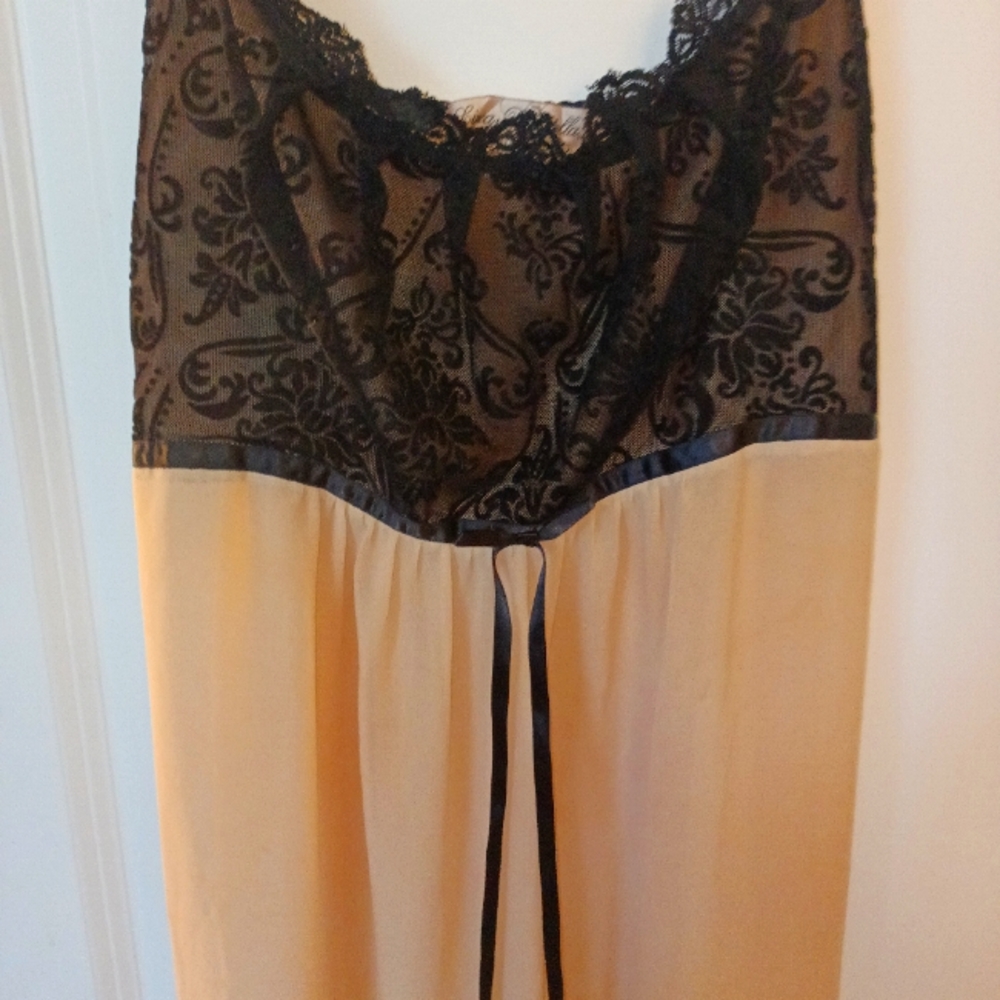 Black Lace spaghetti top and Tan floor length Lingerie